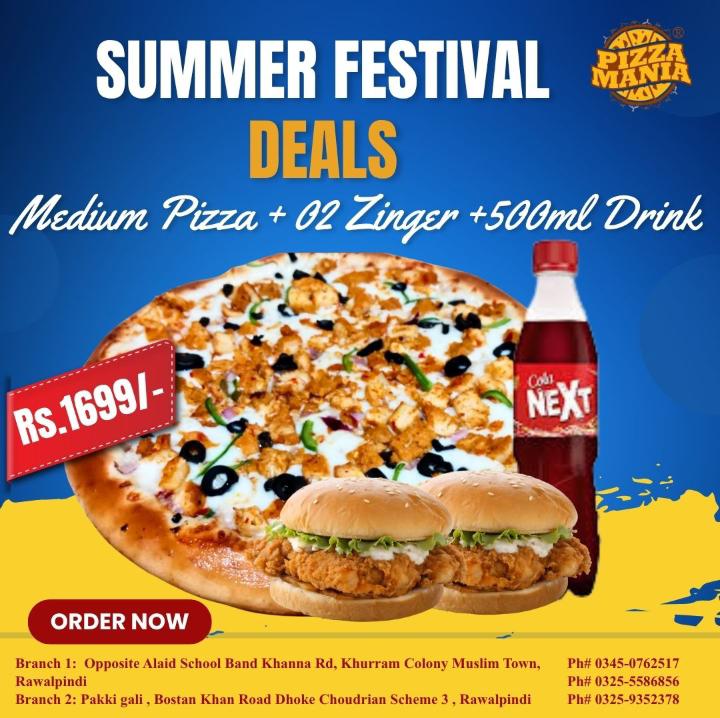 Medium Pizza + 02 Zinger + 500ml Drink