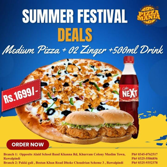 Medium Pizza + 02 Zinger + 500ml Drink
