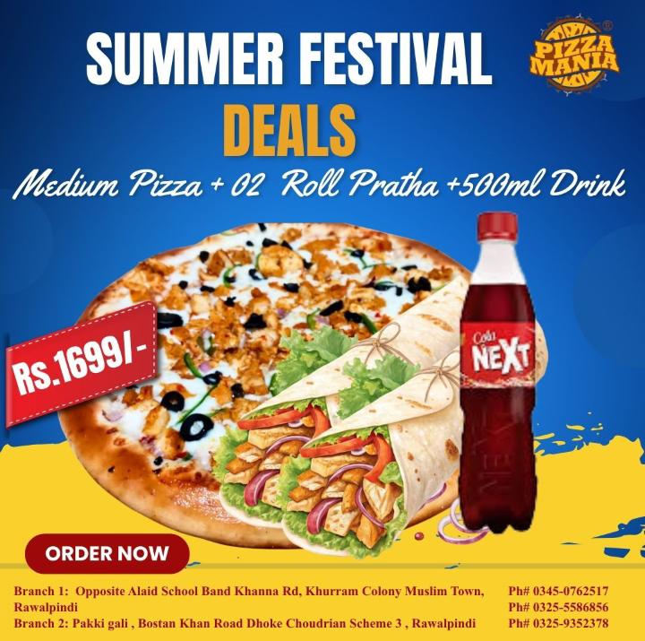 Medium Pizza + 02 Roll Paratha + 500ml Drink